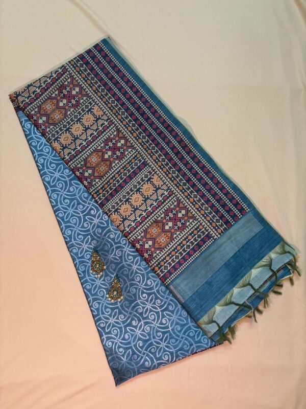 Ajrakh Silk In Teal Blue And Mustard Combo