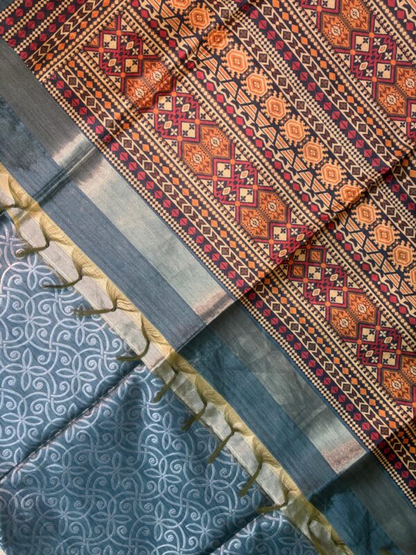 Ajrakh Silk In Teal Blue And Mustard Combo