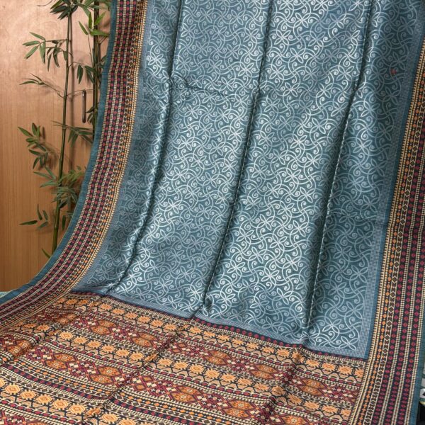 Ajrakh Silk In Teal Blue And Mustard Combo