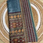 Ajrakh Silk In Teal Blue And Mustard Combo