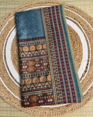 Ajrakh Silk In Teal Blue And Mustard Combo