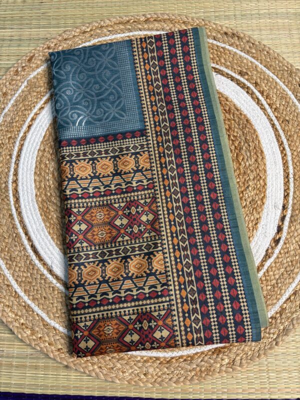 Ajrakh Silk In Teal Blue And Mustard Combo