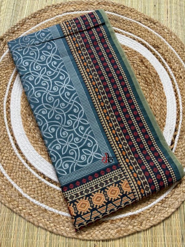 Ajrakh Silk In Teal Blue And Mustard Combo
