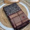 Floral Ajrakh Saree with Maroon Zari Border