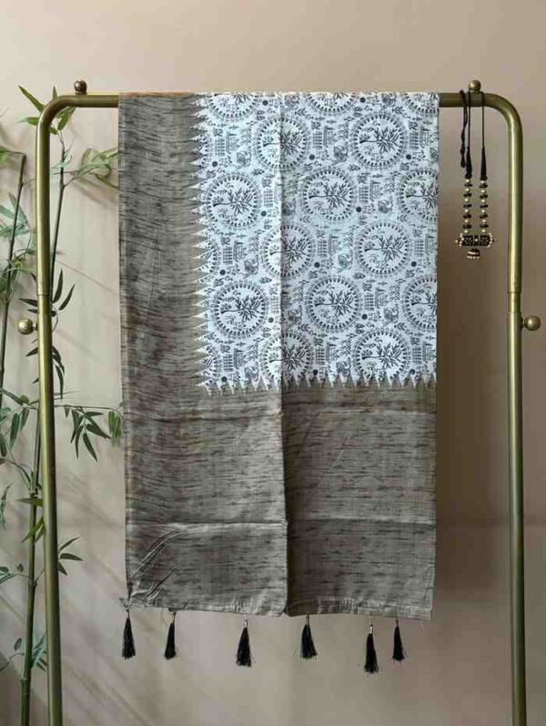 Bhagalpuri Silk Saree in Brown With Tribal Print