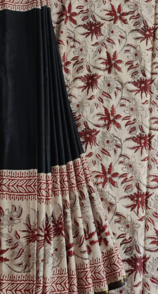 Black Chanderi With Rust Pallu