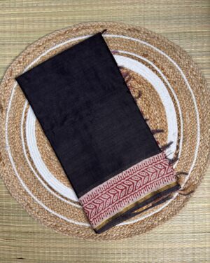 Black Chanderi With Rust Pallu