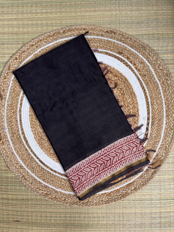 Black Chanderi With Rust Pallu