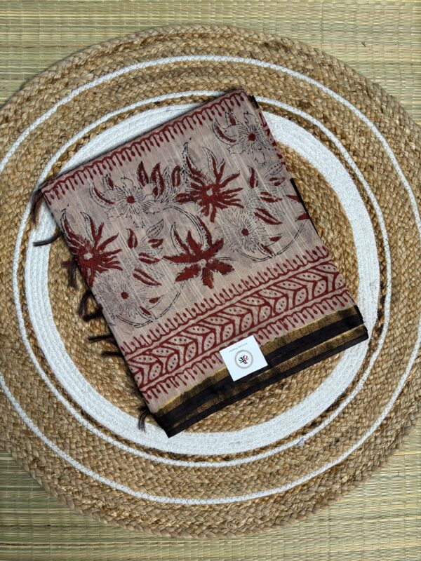 Black Chanderi With Rust Pallu