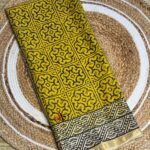 Mustard And Black Double Block Print Chanderi Saree