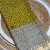Mustard And Black Double Block Print Chanderi Saree