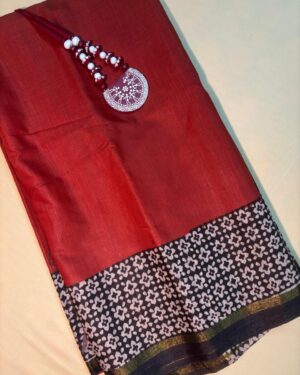 Rich Maroon Chanderi With Block Print Border