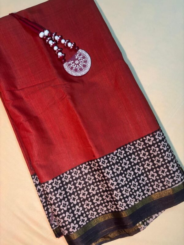 Rich Maroon Chanderi With Block Print Border