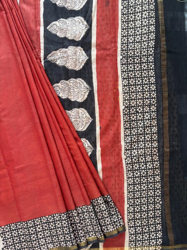 Rich Maroon Chanderi With Block Print Border