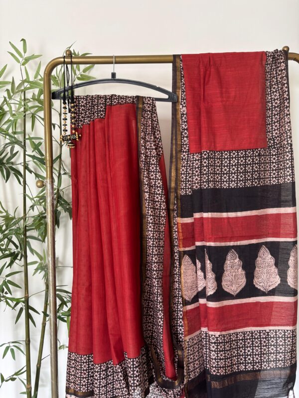 Rich Maroon Chanderi With Block Print Border
