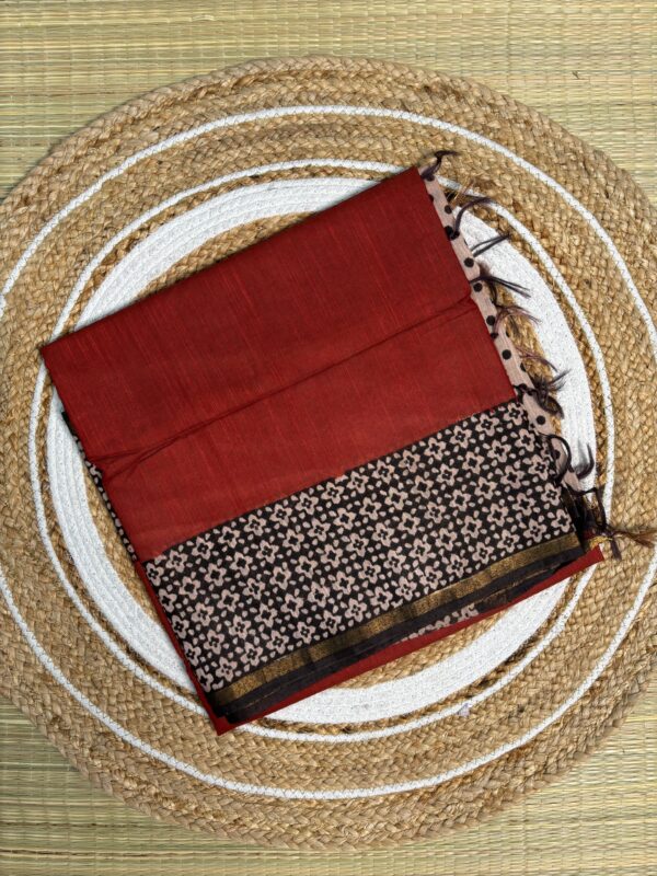 Rich Maroon Chanderi With Block Print Border
