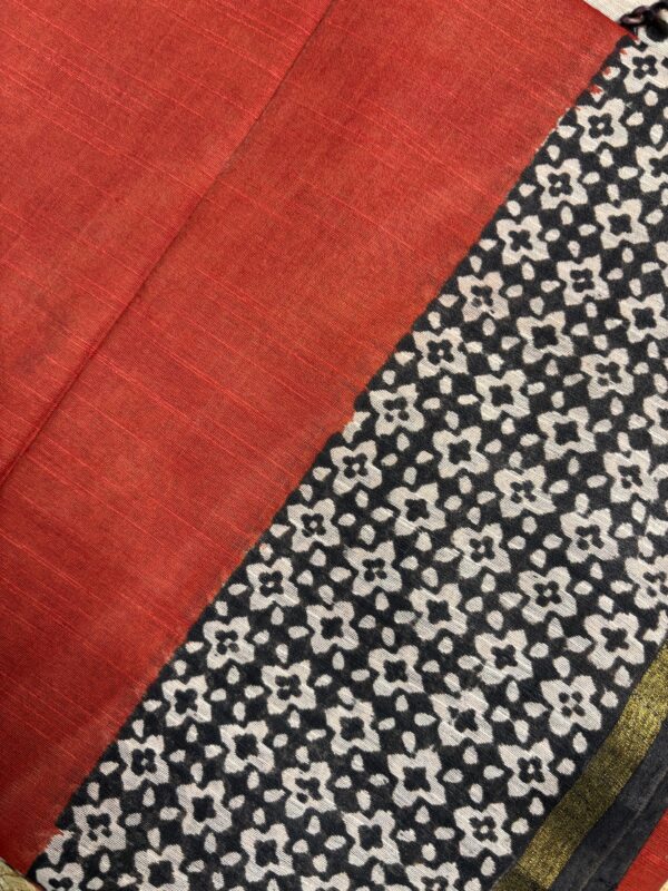Rich Maroon Chanderi With Block Print Border