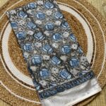 Cloud Grey & Blue Blossoms Linen Saree