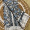 Cloud Grey & Blue Blossoms Linen Saree