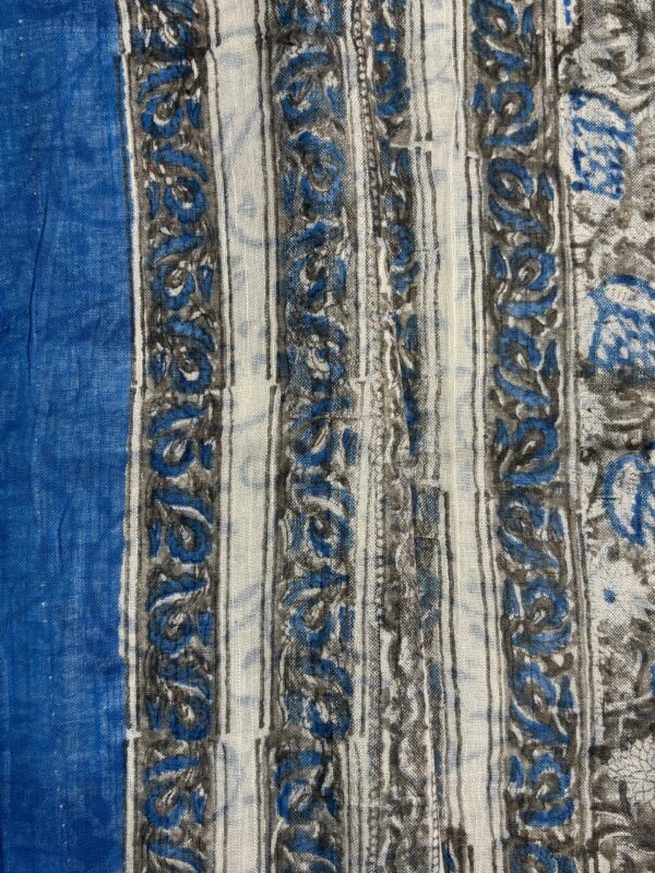 Cloud Grey & Blue Blossoms Linen Saree