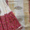Floral Linen Saree in Soothing White & Pink