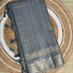 Steel Grey Geecha Tissue Silk Saree With Zari Border