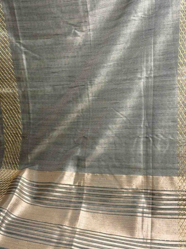Steel Grey Geecha Tissue Silk Saree With Zari Border