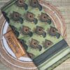 Olive Checkered Jamdani Cotton With Bold Paisley Motifs