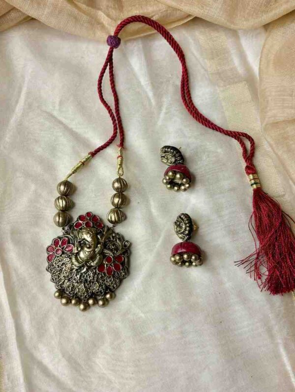 Oxidised Ganesha Terracotta Set