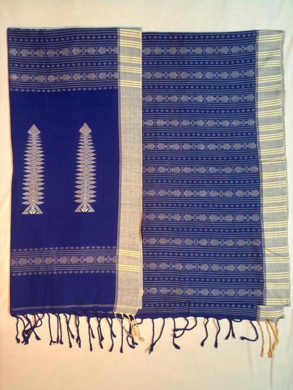 Khadi In Royal Blue With Cream Geometric Weaves