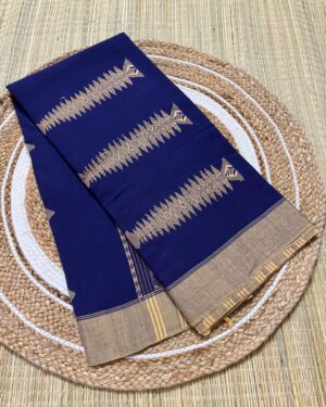 Khadi In Royal Blue With Cream Geometric Weaves