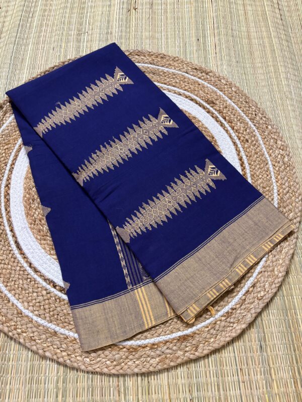 Khadi In Royal Blue With Cream Geometric Weaves