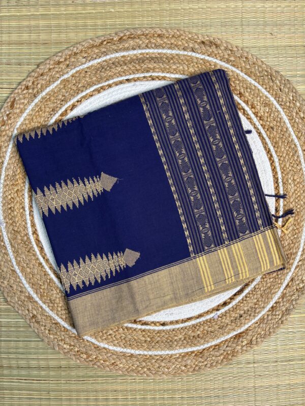 Khadi In Royal Blue With Cream Geometric Weaves
