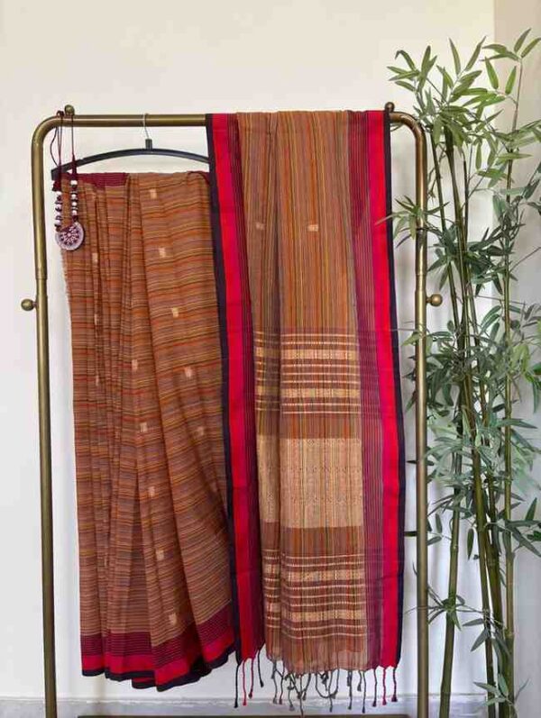 Mustard Gold Multi striped Khadi Cotton.