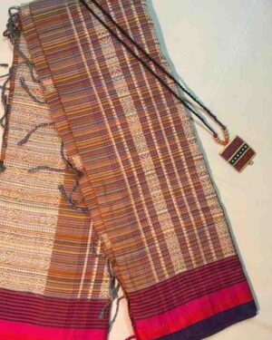 Mustard Gold Multi striped Khadi Cotton.