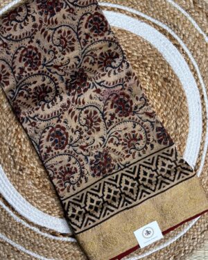 Beige And Rust Kalamkari Nakshi Border Saree