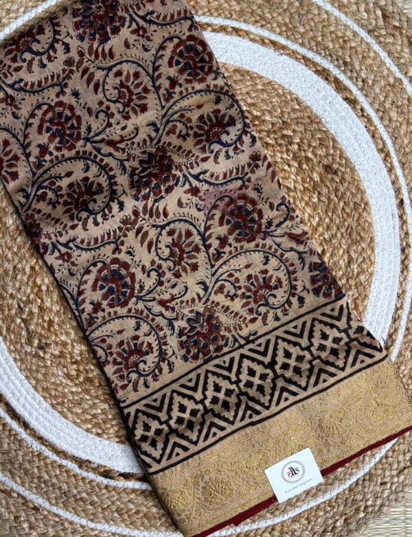 Beige And Rust Kalamkari Nakshi Border Saree