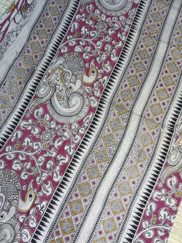 Ivory Kalamkari Handloom Saree With Floral Panels