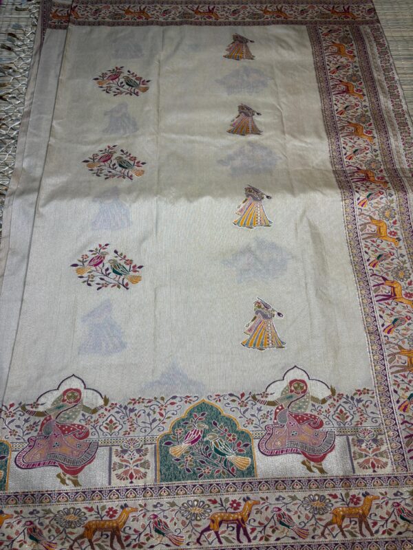 Cream Kanni Silk Saree With Intricate Woven Motifs