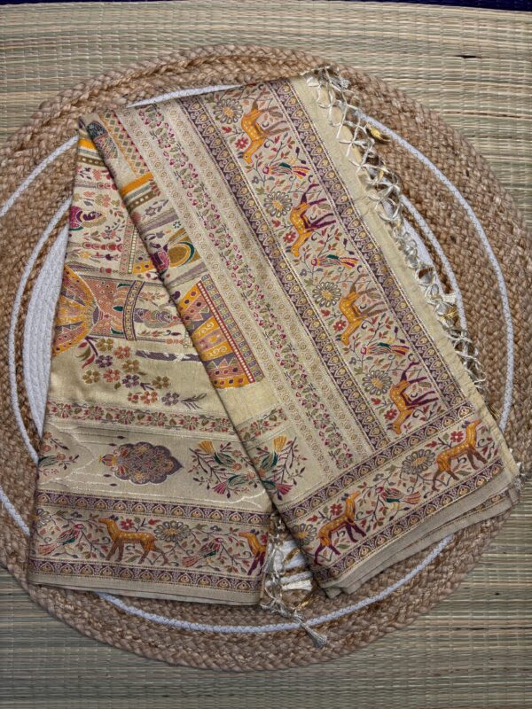 Cream Kanni Silk Saree With Intricate Woven Motifs