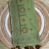 Handcrafted Sage Green Kantha Stitch Cotton Saree
