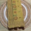 Handcrafted Mustard Yellow Kantha Stitch Cotton Saree