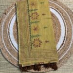 Handcrafted Mustard Yellow Kantha Stitch Cotton Saree