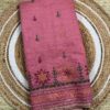 Handcrafted Rose Pink Kantha Stitch Cotton Saree