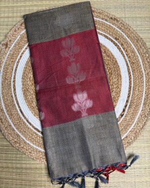 Charcoal Grey & Maroon Handloom Saree