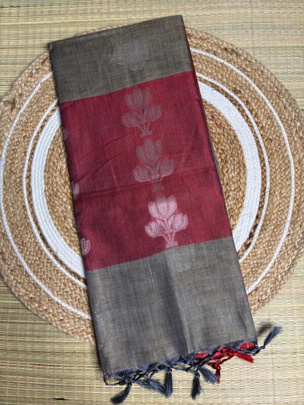 Charcoal Grey & Maroon Handloom Saree
