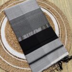 Black & Silver Striped Maheshwari Handloom With Resham Border