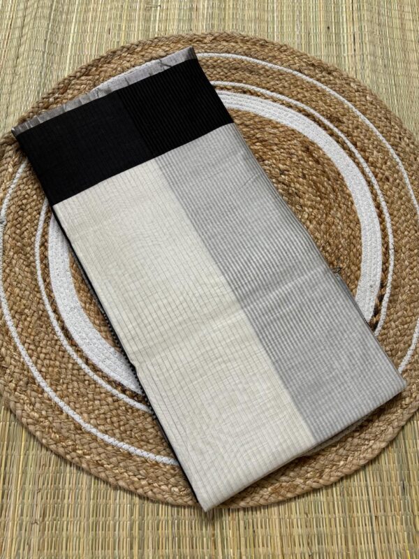 Black & Silver Striped Maheshwari Handloom With Resham Border