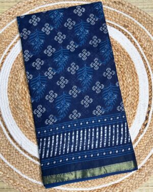 Indigo Printed Handloom Cotton Saree