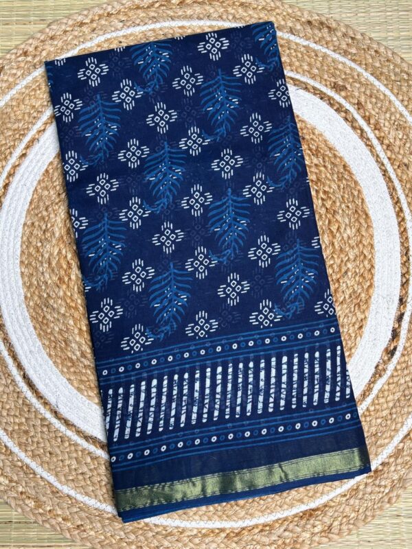 Indigo Printed Handloom Cotton Saree